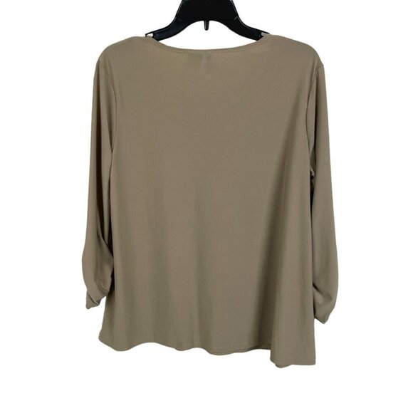 New Directions Women Beige Long Sleeve Blouse PL Polyester/Spandex - Picture 2 of 6